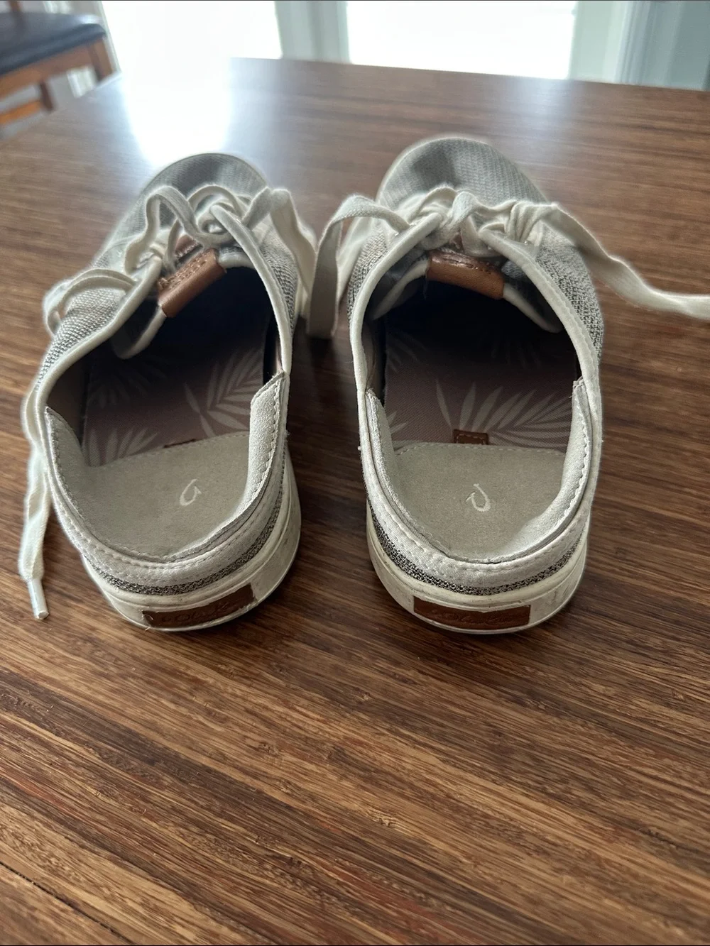 OluKai Women’s Knit Low-Top Sneakers in Light Gray and Cream